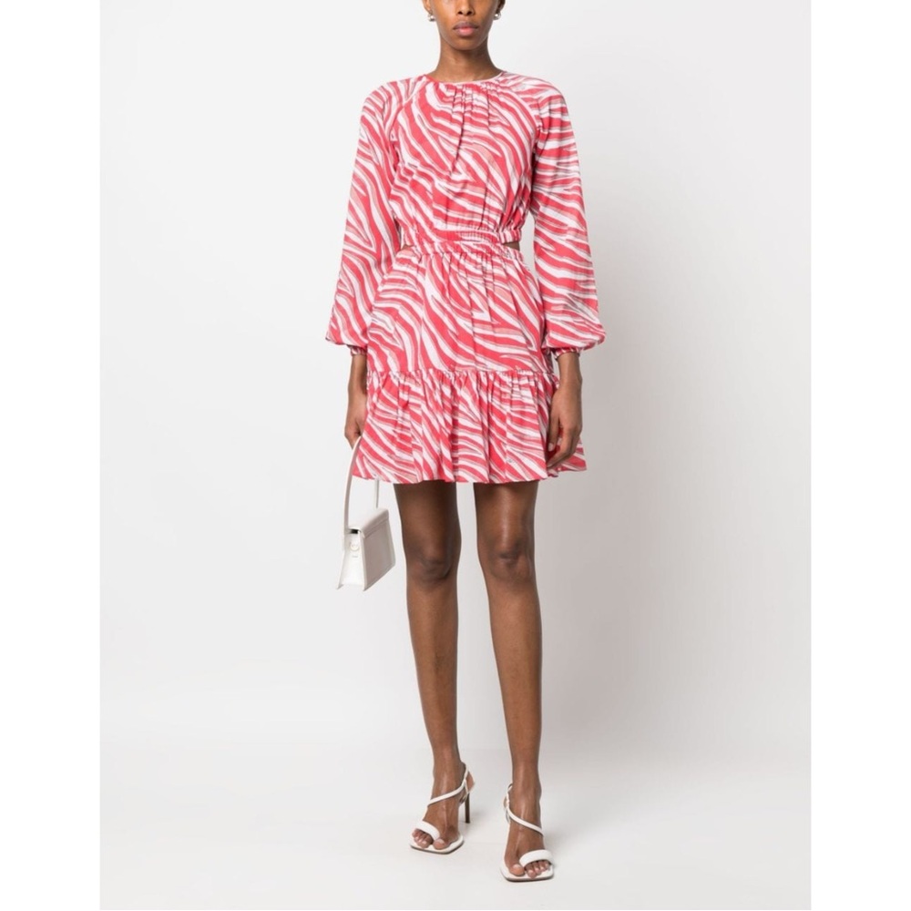 NWT Michael Kors Zebra Print Cotton Lawn Cutout Pink Long Sleeve Mini Dress‎